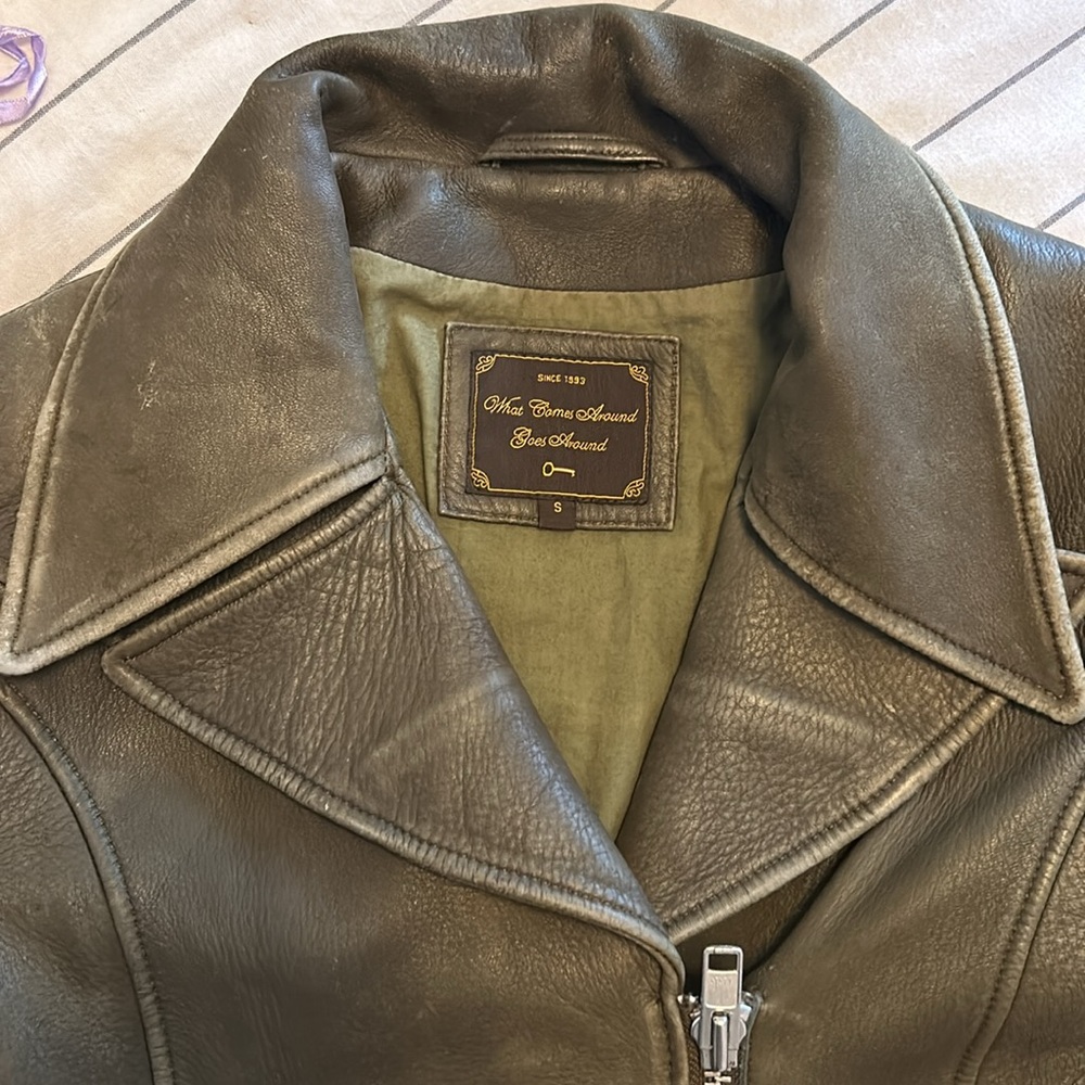 What Goes Around Comes Around Olive Jeather Jacket - Picture 7 of 7